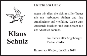 Traueranzeige von Klaus Schulz  von Magdeburger Volksstimme