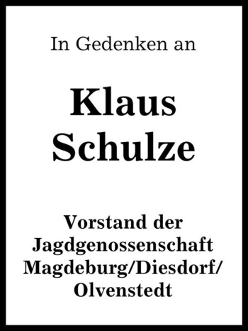 Traueranzeige von Klaus Schulze  von Magdeburger Volksstimme