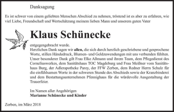 Traueranzeige von Klaus Schünecke  von Magdeburger Volksstimme