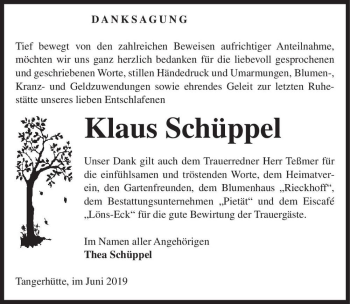 Traueranzeige von Klaus Schüppel  von Magdeburger Volksstimme
