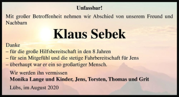 Traueranzeige von Klaus Sebek  von Magdeburger Volksstimme