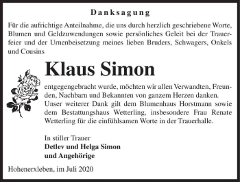 Traueranzeige von Klaus Simon  von Magdeburger Volksstimme
