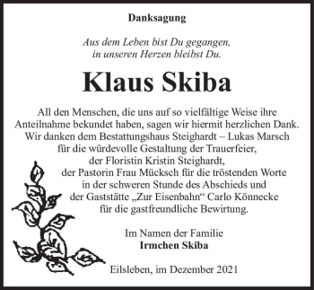 Traueranzeige von Klaus Skiba  von Magdeburger Volksstimme