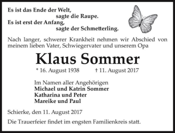Traueranzeige von Klaus Sommer  von Magdeburger Volksstimme