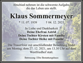 Traueranzeige von Klaus Sommermeyer  von Magdeburger Volksstimme