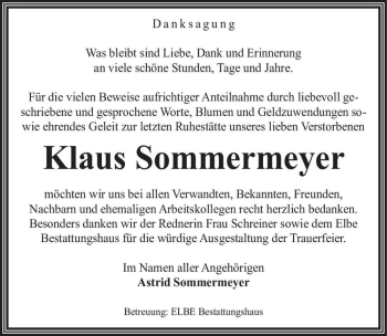 Traueranzeige von Klaus Sommermeyer  von Magdeburger Volksstimme
