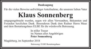 Traueranzeige von Klaus Sonnenberg  von Magdeburger Volksstimme