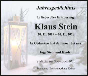Traueranzeige von Klaus Stein  von Magdeburger Volksstimme
