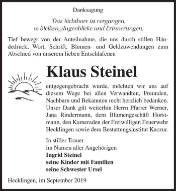 Traueranzeige von Klaus Steinel  von Magdeburger Volksstimme