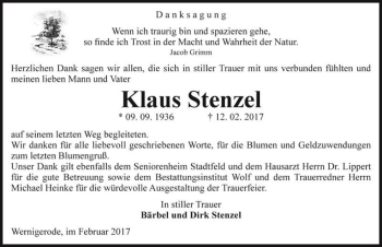 Traueranzeige von Klaus Stenzel  von Magdeburger Volksstimme