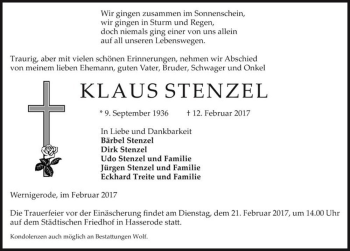 Traueranzeige von Klaus Stenzel  von Magdeburger Volksstimme