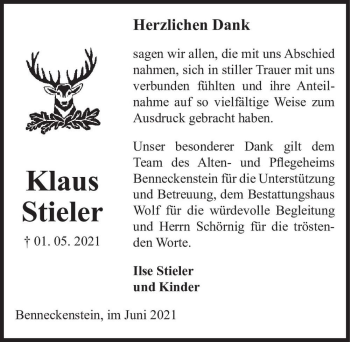 Traueranzeige von Klaus Stieler  von Magdeburger Volksstimme
