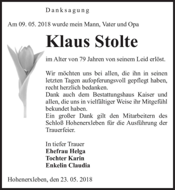 Traueranzeige von Klaus Stolte  von Magdeburger Volksstimme
