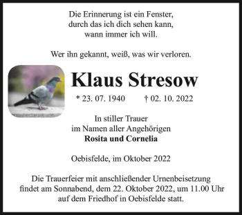 Traueranzeige von Klaus Stresow  von Magdeburger Volksstimme