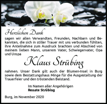 Traueranzeige von Klaus Strübing  von Magdeburger Volksstimme