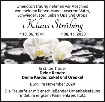 Traueranzeige von Klaus Strübing  von Magdeburger Volksstimme