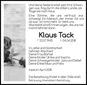 Traueranzeige von Klaus Tack  von Magdeburger Volksstimme