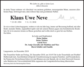 Traueranzeige von Klaus Uwe Neve  von Magdeburger Volksstimme