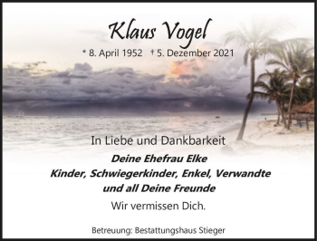 Traueranzeige von Klaus Vogel  von Magdeburger Volksstimme