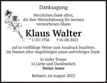 Traueranzeige von Klaus Walter  von Magdeburger Volksstimme