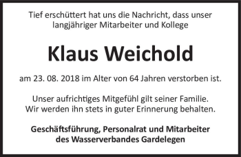 Traueranzeige von Klaus Weichold  von Magdeburger Volksstimme