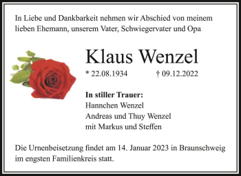 Traueranzeige von Klaus Wenzel  von Magdeburger Volksstimme