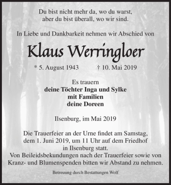 Traueranzeige von Klaus Werringloer  von Magdeburger Volksstimme