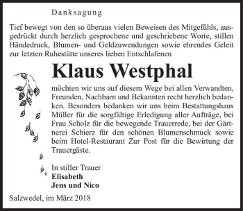 Traueranzeige von Klaus Westphal  von Magdeburger Volksstimme
