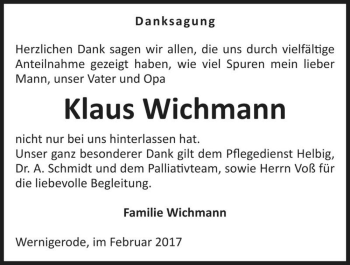 Traueranzeige von Klaus Wichmann  von Magdeburger Volksstimme