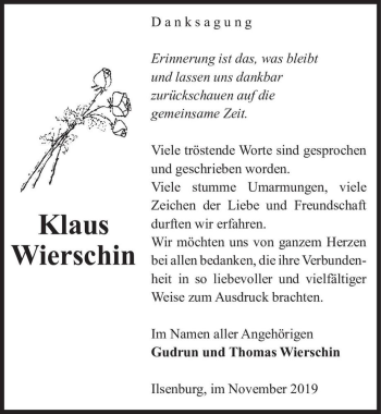 Traueranzeige von Klaus Wierschin  von Magdeburger Volksstimme