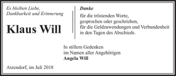 Traueranzeige von Klaus Will  von Magdeburger Volksstimme