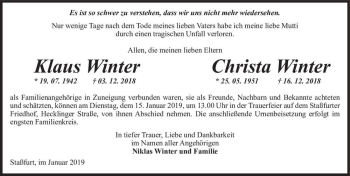 Traueranzeige von Klaus Winter, Christa Winter  von Magdeburger Volksstimme
