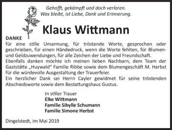 Traueranzeige von Klaus Wittmann  von Magdeburger Volksstimme