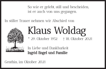 Traueranzeige von Klaus Woldag  von Magdeburger Volksstimme