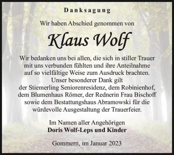 Traueranzeige von Klaus Wolf  von Magdeburger Volksstimme