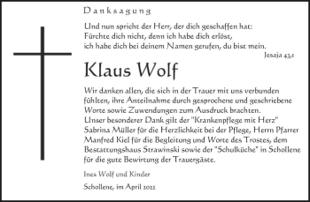 Traueranzeige von Klaus Wolf  von Magdeburger Volksstimme