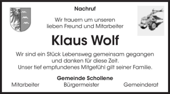 Traueranzeige von Klaus Wolf  von Magdeburger Volksstimme