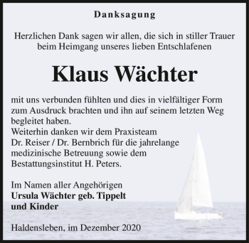 Traueranzeige von Klaus Wächter  von Magdeburger Volksstimme
