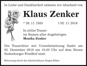 Traueranzeige von Klaus Zenker  von Magdeburger Volksstimme