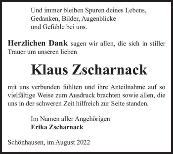 Traueranzeige von Klaus Zscharnack  von Magdeburger Volksstimme