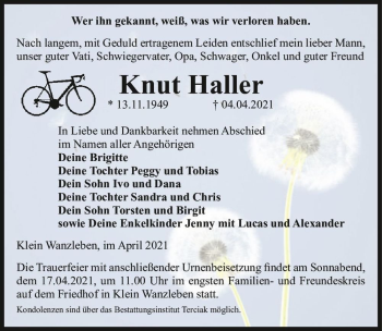 Traueranzeige von Knut Haller  von Magdeburger Volksstimme