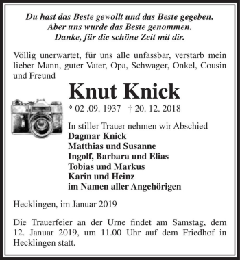 Traueranzeige von Knut Knick  von Magdeburger Volksstimme