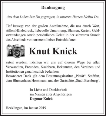 Traueranzeige von Knut Knick  von Magdeburger Volksstimme