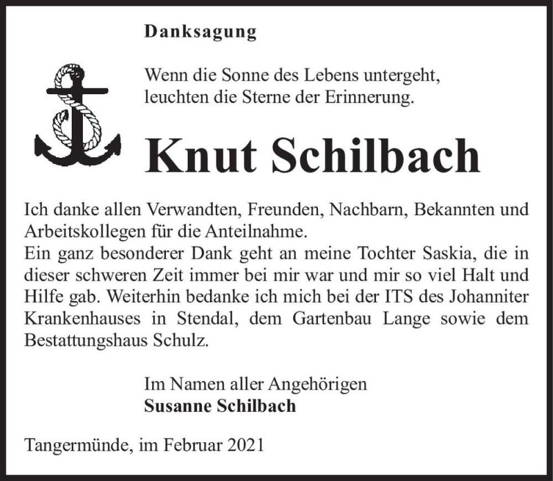  Traueranzeige für Knut Schilbach  vom 20.02.2021 aus Magdeburger Volksstimme