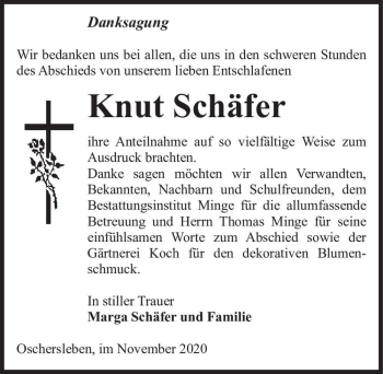Traueranzeige von Knut Schäfer  von Magdeburger Volksstimme
