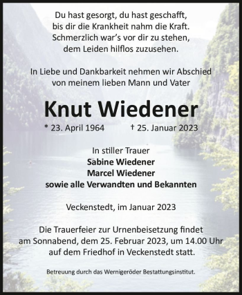 Traueranzeige von Knut Wiedener  von Magdeburger Volksstimme