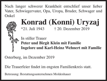 Traueranzeige von Konrad (Konni) Uryzaj  von Magdeburger Volksstimme