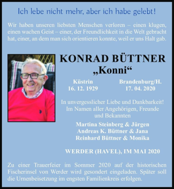 Traueranzeige von Konrad Büttner 