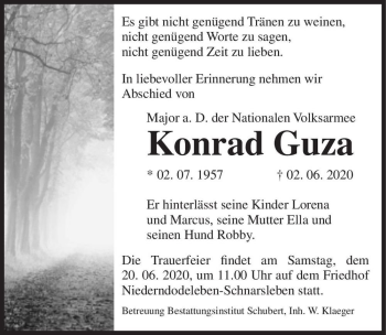 Traueranzeige von Konrad Guza  von Magdeburger Volksstimme