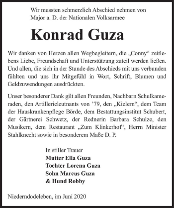 Traueranzeige von Konrad Guza  von Magdeburger Volksstimme